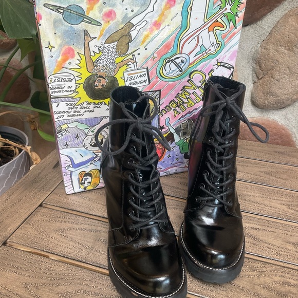 JEFFREY CAMPBELL LEGION BLACK LACE UP HEELED LEATHER BOOT BOOTIE 8 - Picture 3 of 9